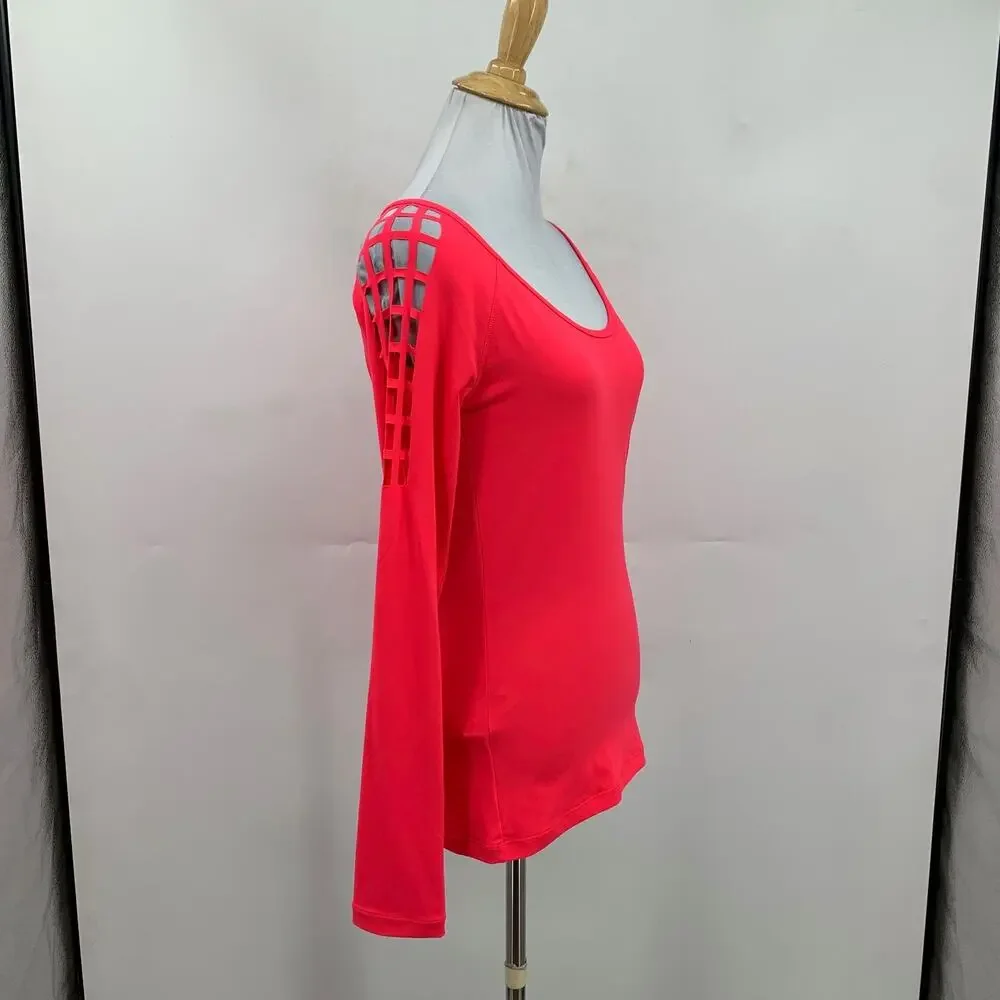 Lorna Jane Top Womens S Small Cupid Red Madrid Lasercut Long Sleeve Excel Shirt